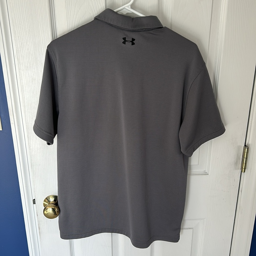 Under Armour adult medium light gray short sleeved striped polo - Picture 3 of 4